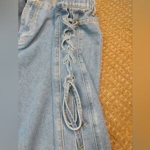 VTG Women’s 4XL Ribbon Lace-Up Wide Leg Jeans Y2K Boho Fairycore 90s Stretch Fit